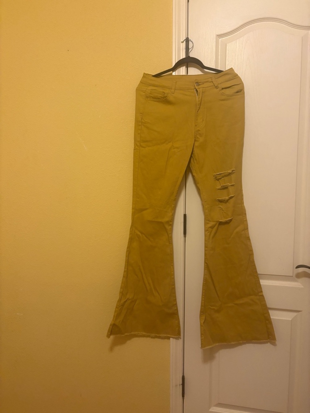 Mustard Yellow Flared Distressed Jeans